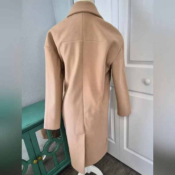 SPRING SALE | Topshop Double Breasted Long Coat in Camel Sz 4 - Picture 3 of 7
